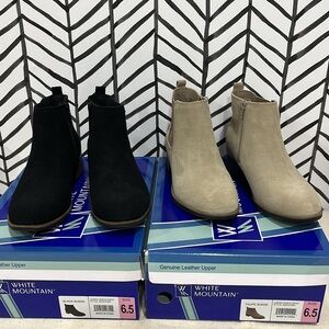White Mountain Genuine Leather Upper Suede Ankle Boots, Black or Taupe, Sz.6.5